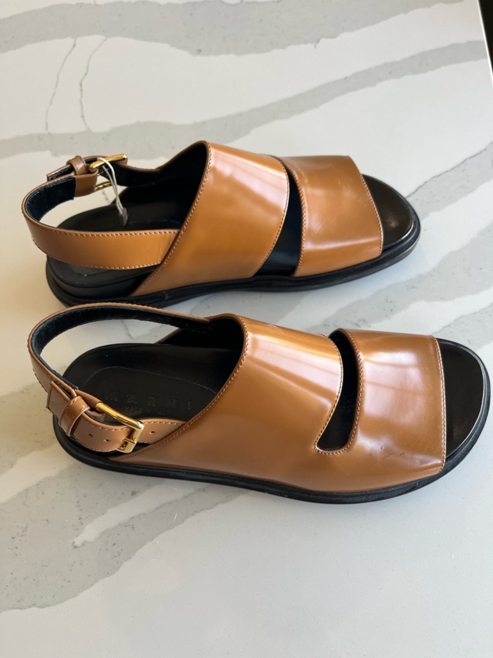 Marni Cognac Double-Strap Slingback Sandals